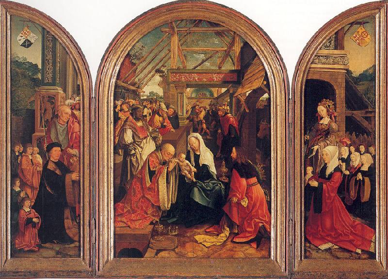 Tryptych with the Adoration of the Magi, Donors, and Saints, Oostsanen, Jacob Cornelisz van